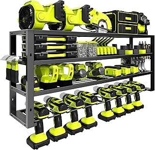 Large Power Tool Organizer Wall Mount,4 Layers 8 Drill Holder Heavy Duty Metal Cordless Tool Storage Loads 420lbs with Screwdriver Holder,Utility Racks for Garage, Workshop, Pegboard, Shed - 32 Inch