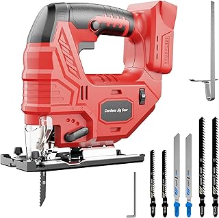 Cordless Jigsaw Compatible with Milwaukee 18V Battery, Brushless Motor, 7-Speed Variable Control, 3200 RPM, 800W Power, Guide Rail, 0–45° Bevel, LED Light, 6 Blades (Tool Only)