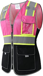 Safety Vest for women, Hi vis Reflective Lady Work vest With 9 Multi Pocket And Zipper