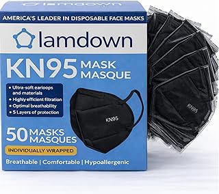 (50-Pack) KN95 Face Masks, Individually Wrapped, Premium Disposable Dust Mask, Black