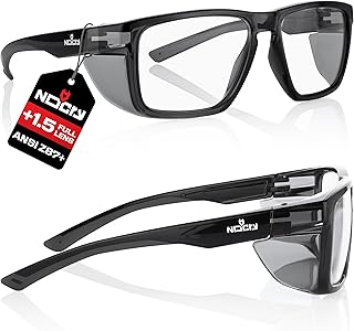 NoCry ANSI Z87.1 Safety Glasses with Readers 1.5 with Anti Fog & Anti Scratch Coating — Full Lens Safety Reading Glasses for Men & Women — Protective Eyewear with Side Shields and 100% UV Protection