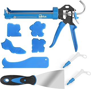 Professional Caulk Guns, Heavy Duty Caulking Gun,Thrust Ratio 14:1,No-drip Rotating Barrel,10OZ Silicone Sealant gun, Come with Putty Knife,Caulk Finishing,Smoothing&Grout Removal Tool Kit