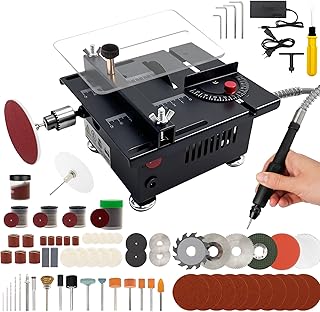 Mini Table Saw, Mini Multi Functional Table Saw for Crafts, 7-Speed Adjustable Portable Desktop Saw with Height & Angle Control, Cutting/Polishing/Engraving/Drilling for Woodworking, Plastic & Acrylic