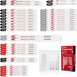 EZARC 36pcs Jig Saw Blade Set for Wood Cutting, Assorted T-Shank Jigsaw Blades with Storage Case, Fast Smooth Curve Cuts for Woodworking