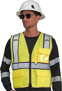 AYKRM High Visibility Safety Vest - Reflective Work Vest with 5 Reinforced Pockets