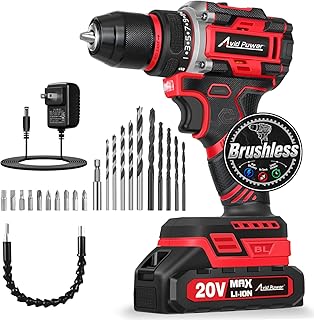AVID POWER Brushless Power Drill Set, 20V Cordless Drill Driver Kit with 2.0Ah Battery and Charger, 3/8-Inch Metal Chuck, 355 In-lbs Torque, 2-Variable Speed, 26 Position and 22pcs Accessories