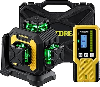 Firecore Laser Level with Receiver Kit, 1/13" High Accuracy, Laser Level 360 Self Leveling with Pulse Mode for Outdoor Up To 197ft, Rechargeable Green Line Laser for Home Renovation Construction-F93