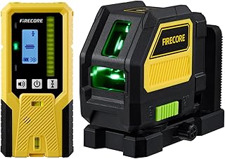 Laser Level with Receiver, Firecore Self-Leveling Cross Line Laser and Receiver Combo Kit for Outdoor, 197ft Working Range, Green Lazer Leveler Tool for Construction, Rod Clamp and Hard Case Included