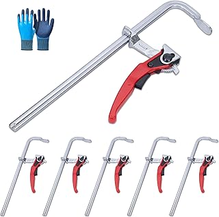 6 Packs Bar Clamps Set, Throat Depth 2-3/8 Inch Heavy Duty Forged Steel Ratcheting Table Clamp, Guide Rail System with Max 330 Lbs Load Limit for Grinding, Milling, Precision Cutting