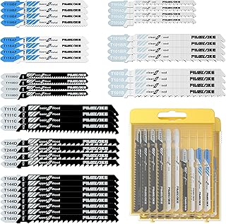 40 Pcs Jigsaw Blades Set with Case, 9 Types of Assorted T-Shank Replacement Jigsaw Blades, for Wood,Plastic and Metal Cutting
