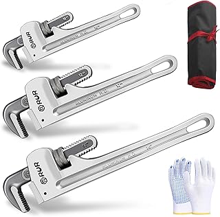 Aluminum Pipe Wrench Set, 10", 12", 14", 3-piece, 40% Lighter, Heavy Duty Adjustable Plumbing Wrench Set, Wider Application Range