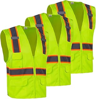 FONIRRA 3 Pack Hi Vis Safety Vest for Men with 8 Pockets,Hi Vis Reflective Mesh Vest for Men for Construction