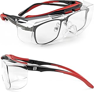 LANON Safety Glasses Over Eyeglasses, ANSI Z87.1 Lenses with Anti-Fog & Scratch, UV Protection, Soft TPR Nose Pads, Adjustable Protective Eyewear Goggles