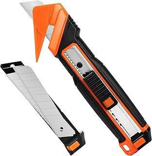THINKWORK Safety Box Cutter - Package Opener with Dual-Lock Safety Design, Retractable Utility Knife with 2Pcs Snap-Off Blades, Film Cutter Tape Splitter for Wrap, Straps, Film and Rope