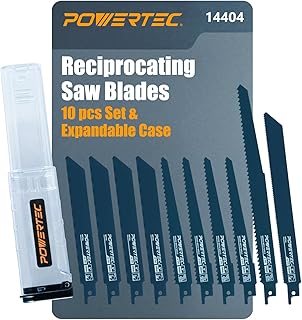 POWERTEC 10-Piece Reciprocating Saw Blades Set, Metal Cutting Sawzall Blades with Expandable Case for Plumbing Work and Cutting Metal & Wood with Nails (14404)