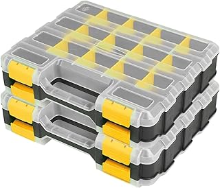 Hardware Organizer Box 34 Compartments Small Parts Organizer with Removable Dividers Durable Plastic Double Side Tools Box Screw Organizers For Nuts, Bolts, Screws, Nails 2Pack