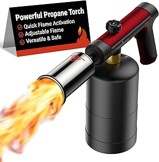 ThermoMaven Propane Torch with One-Touch Max Fire, Cooking Blow Torch Gun with Safety Lock, Charcoal Lighter, Flame Thrower, Gas Welding Kit Kitchen Food Torch Head for Grill, Sous Vide, BBQ, Red