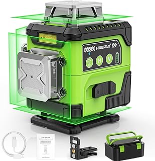 HUEPAR Laser Level 360 Self Leveling with LCD Screen, 4 x 360° High Brightness Rechargeable 4D Lazer Leveler Tool for Construction and Picture Hanging, Strong Magnetic Bracket&Hard Carry Case -Y04CG