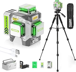 Huepar Pro Laser Level 360 Self Leveling with 50inch Tripod, 3 x 360° High Brightness Green Laser Leveler Tool for Construction, Tile and Picture Hanging, 8000mAh Li-ion Battery & Magnetic Bracket