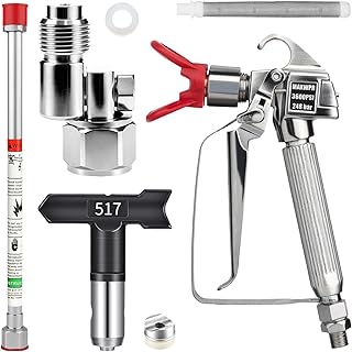 3600 PSI Airless Paint Spray Gun Kit – Includes 517 Nozzle Tip, Nozzle Guard, 180° Rotation 7/8" Thread Swivel Joint & 10" Extension Rod – for Walls, Fences, Furniture Painting