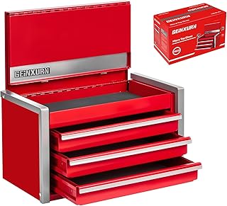 Red Mini Tool Box, 3 Drawer Stackable Portable Micro Top Chest Steel Tool Box with Magnetic Tab Locking and Liner for Tools Storage and Organizers，Home DIY
