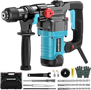 1-1/4" SDS-Plus Rotary Hammer Drill, 12.5 Amp Heavy Duty Rotary Hammer, 3 Functions with Safety Clutch, 6 Speed, Corded Rotomartillo for Concrete, Drill Bits, Flat/Point Chisels Included