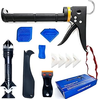 Caulk Gun Kit - Smooth Silicone Caulking Tools The Smarter Way to Seal & Repair - Professional Caulk Gun Set with Glide & Comfort Grip/Heavy-Duty Metal/Plastic for Flawless DIY