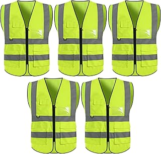 5 Pack Safety Reflective Vests, Yellow Reflective High Visibility Vest for Men,Woman,Surveyor, Emergency use