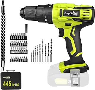 SnapFresh 20V Cordless Impact Drill-1/2 Power Drill/Driver Set,445in-lbs Torque Max,2 Variable Speeds, 43Pcs Bits w/case,Battery & Fast Charger Not Included, Power Tools
