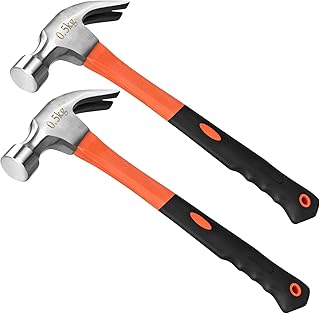 2pcs 16oz Claw Hammer, Straight Rip Claw Hammer, Fiberglass General Purpose Hammer with Smooth Face & Non-slip Grip
