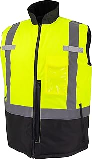 Radians SJV41B Unisex Class 2 High Visibility Reversible Insulated Safety Vest with Color Blocking, Green/Black, Size 3X