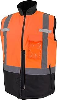 Radians SJV41B Unisex Class 2 High Visibility Reversible Insulated Safety Vest with Color Blocking, Orange/Black, Size 3X