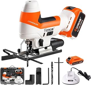 Hoteche Cordless Brushless Jigsaw - 4.0Ah Battery, 1000-3000RPM, 25.4mm Stroke, Fast Blade Change, 3 Orbital Settings, with Charger & Accessories