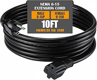 10 ft 6-15 Extension Cord Compatible with NEMA 6-15P Male to 6-15R Female, 15 Amp Power Cable for 220/240V Air Condition LED Grow Lights Cord Heavy Duty 14AWG/3C, 240V, 3750W, Black
