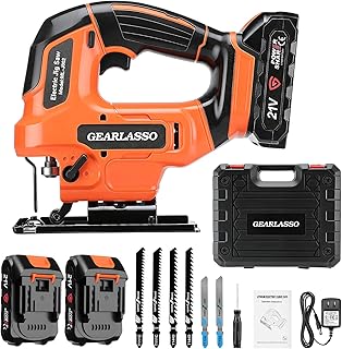 Cordless Jig Saw 21V with 2×2.0Ah Batteries, 2800 RPM Variable Speed Jigsaw for Wood & Metal, 4 Orbital Settings, 0–45° Bevel Cut, LED Light, Tool-Free Blade Change