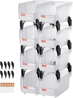 VEVOR Plastic Stackable Storage Bins, 10.9 x 5.5 x 5.1 inch (8 Pack), Plastic Containers for Organizing & Storage Bins for Closet, Garage, Small Parts, Office Supplies, Other Accessories, Transparent