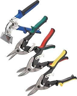 4 pcs Aviation Tin Snips Sheet Metal Bender Set, 10-inch Sheet Metal Cutter Shear Tool 60CrV Left Right Straight, 3-inch Offset Hand Seamer, with Ergonomic Handle and Safety Latch