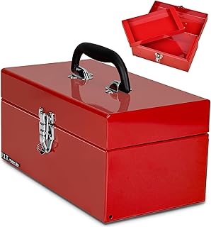 P.I.T. 12 Inch Tool Box,Portable Small Steel ToolBox with Metal Latch Closure for Household, Warehouse,Tools Storage,Red