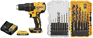 Bundle of DEWALT 20V MAX Cordless Drill Driver Set, 2.0 Ah Battery and Charger Included (DCD777D1) + DEWALT Drill Bit Set, 3-Flats Shank,14-Piece, 135 Degree Split Point (DWA1184)