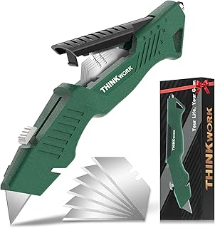 THINKWORK Box Cutter Utility Knife, 3-in-1 Box Cutter Retractable, Heavy-Duty Metal Handle Sharp Razor Knife for Cardboard, Carpets, Blade Storage, Includes Extra 6 Blades, Gift for Men