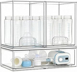Baby Bottle Organizer, Large Capacity Stackable Acrylic Storage with Non-Slip Pads, for Baby Bottles, Pump Parts, Kitchen Countertop, Pantry, Vanity, 3-Piece