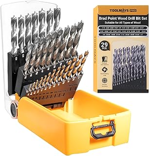 Brad Point Drill Bit Set, 29 PCS HSS Wood Drill Bit Set with Double Flutes Design for Carpenter Woodworking and All Types of Wood (1/16" - 1/2")