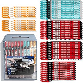50-PCS T-Shank Jigsaw Blades Set for Wood & Metal,Assorted Jigsaw Blades with Plastic Case,Compatible with Bosch, DEWALT,Makita Saws(T118A/T118B/T101B/T119BO/T111C/T144D)