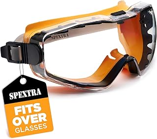 SPEXTRA Safety Goggles Over Glasses Anti-Fog Clear Lens, ANSI Z87.1 Impact Resistance, UV Protection, Lab Chemistry Goggles with Adjustable Headband, Quick-Adjust Buckle, Eyewear for Men Women