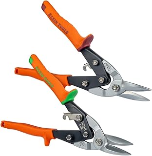 Klein Tools 80198 Aviation Snips Kit, Left and Right Metal Shears Set, 18 Gauge Steel Cutting, Serrated Blades, Self-Open Lock, Professional Tin Snips