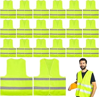 30 Pack Reflective Safety Vests, High Visibility Mesh Security Vest Bulk Work Vest with Silver Strip for Men Women Work Cycling Runner Volunteer Construction Neon Yellow