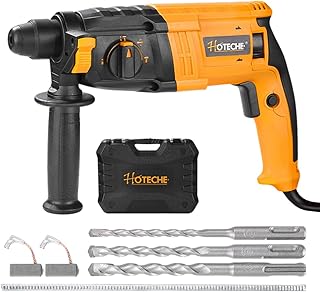 Hoteche 600W 20MM SDS Plus Rotary Hammer Drill, 1.7J Impact Force with 4 Functions, Yellow, Color Box + Plastic Case Packaging