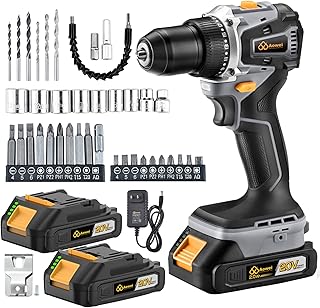 Cordless Drill Set/Driver, Gary 20V Electric Power Drill With Battery And Charger, 40N Torque, 20+1 Settings, 2 Batteries,3/8-Inch Keyless Chuck, Driver Bits Kit, LED Light