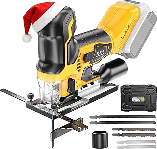 Ecarke Cordless&Brushless Jig Saw Compatible With Dewalt 20V, 3800RPM, 7 Speeds Dial Control, Free-Tool ±45° Bevel Cuts, 4 Orbital Action, Dust Blows and 6 Blades For Cutting (Only Tool)