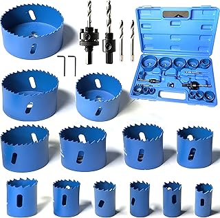 Bi-Metal Hole Saw Kit Set 17PCS, 3/4" to 3" HSS Hole Saw Drill Bits for Wood Boards, Plasterboard, Soft Metal Sheet, PVC, Fiberboard, Plastic and Drywall.